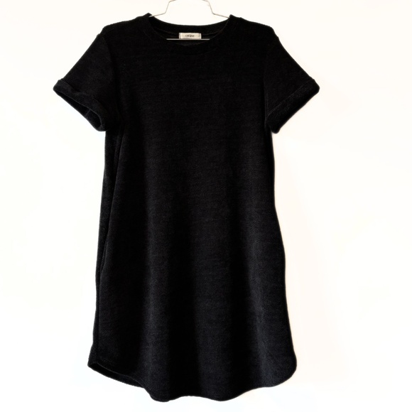 Cherish Chenille Pocket T-Shirt Dress Black Size S - Picture 1 of 7